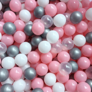 Silver Gray, Macaron Pink, Clear & White Plastic Ball Pit Balls for Kids – 2.15/2.75 inch Ocean Balls, BPA-Free, Soft Play Balls for Toddlers & Babies